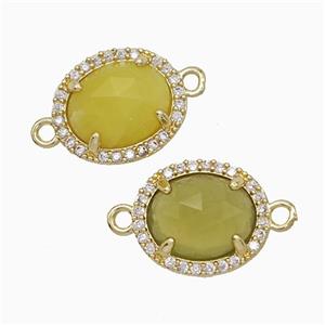 Lemon Jade Oval Connector Copper Pave Zirconia Gold Plated, approx 11-13mm