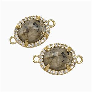 Labradorite Oval Connector Copper Pave Zirconia Gold Plated, approx 11-13mm