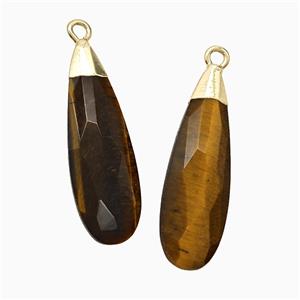 Natural Tiger Eye Stone Teardrop Pendant Faceted Gold Plated, approx 10-30mm