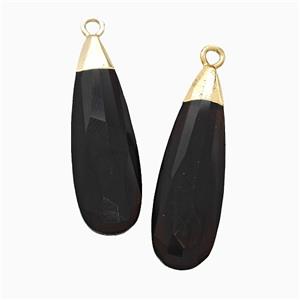 Natural Black Obsidian Teardrop Pendant Faceted Gold Plated, approx 10-30mm