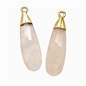 Natural Pink Rose Quartz Teardrop Pendant Faceted Gold Plated, approx 10-30mm