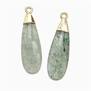 Natural Green Strawberry Quartz Teardrop Pendant Faceted Gold Plated, approx 10-30mm