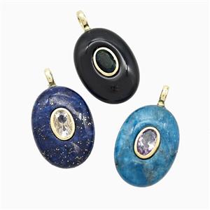Gemstone Oval Pendant Pave Zirconia Mixed, approx 13-18mm