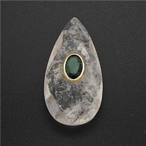 Clear Crystal Quartz Teardrop Pendant Pave Zirconia Faceted, approx 13-25mm
