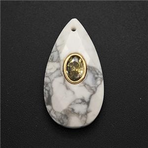 White Howlite Turquoise Teardrop Pendant Pave Zirconia Faceted, approx 13-25mm