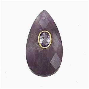 Purple Amethyst Teardrop Pendant Pave Zirconia Faceted, approx 13-25mm