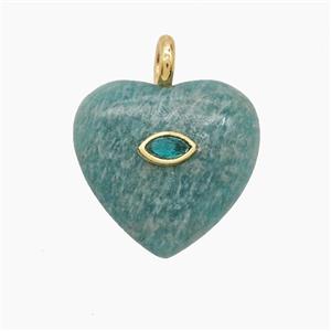 Green Amazonite Heart Pendant Pave Zirconia Eye, approx 25mm