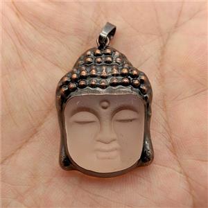 Clear Crystal Glass Buddha Pendant Matte Antique Red, approx 25-35mm