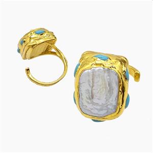 Pearl Copper Rings Gold Plated, approx 20-23mm, 20mm dia
