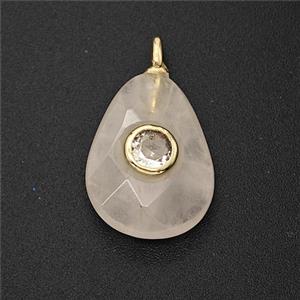Clear Quartz Teardrop Pendant Pave Zirconia, approx 12-16mm