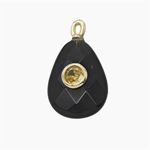 Black Obsidian Teardrop Pendant Pave Zirconia, approx 12-16mm