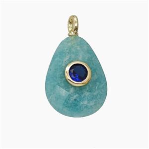 Green Amazonite Teardrop Pendant Pave Zirconia, approx 12-16mm