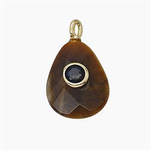 Tiger Eye Stone Teardrop Pendant Pave Zirconia, approx 12-16mm