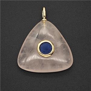 Natural Pink Rose Quartz Triangle Pendant Pave Zirconia, approx 20mm