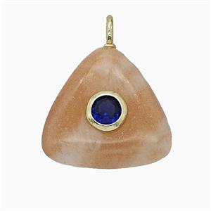 Natural Peach Sunstone Triangle Pendant Pave Zirconia, approx 20mm