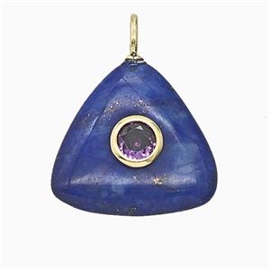 Natural Blue Lapis Lazuli Triangle Pendant Pave Zirconia, approx 20mm