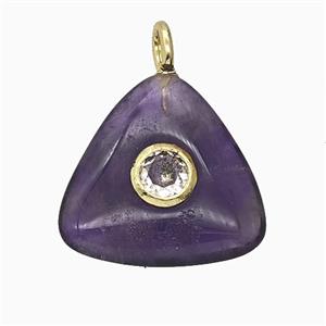 Natural Purple Amethyst Triangle Pendant Pave Zirconia, approx 20mm