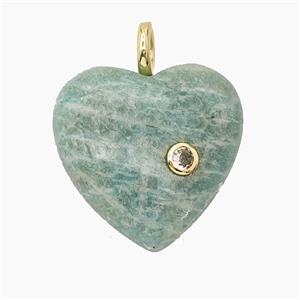 Natural Green Amazonite Heart Pendant Pave Zirconia, approx 25mm