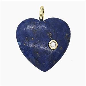 Natural Blue Dye Lapis Lazuli Heart Pendant Pave Zirconia, approx 25mm