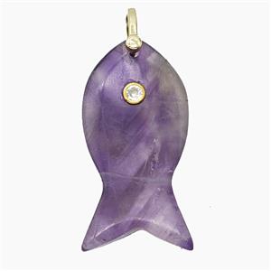 Natural Purple Amethyst Fish Pendant Pave Zirconia, approx 20-40mm