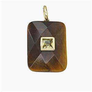 Natural Tiger Eye Stone Rectangle Pendant Pave Zirconia, approx 15-20mm