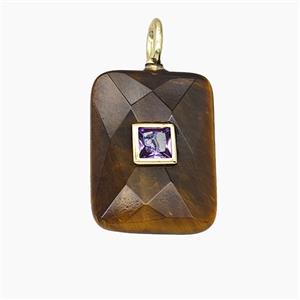 Natural Tiger Eye Stone Rectangle Pendant Pave Zirconia, approx 15-20mm