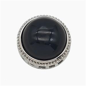 Alloy Beads Pave Black Obsidian Cabochon Platinum Plated, approx 19mm