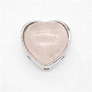 Alloy Rose Quartz Heart Beads Platinum Plated, approx 18mm
