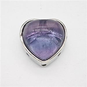 Fluorite Alloy Heart Beads Platinum Plated, approx 18mm