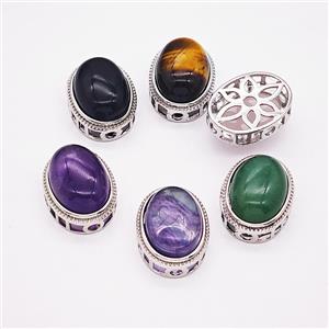 Gemstone Pendant, Antique Silver Plated, approx 19-23mm