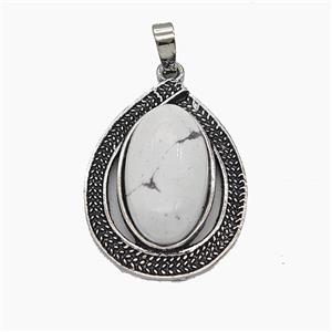 White Howlite Turquoise Alloy Teardrop Pendant Antique Silver, approx 20-27mm