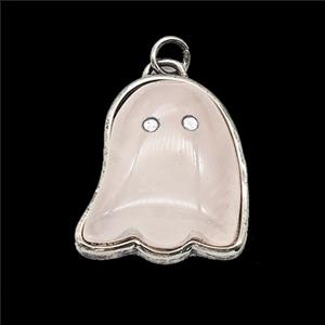 Pink Rose Quartz Halloween Ghost Pendant, approx 19-22mm