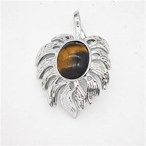Alloy Leaf Pendant Pave Tiger Eye Antique Silver, approx 20-30mm