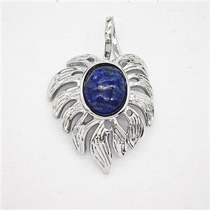 Alloy Leaf Pendant Pave Lapis Lazuli Antique Silver, approx 20-30mm