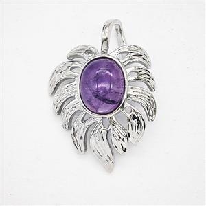 Alloy Leaf Pendant Pave Purple Amethyst Antique Silver, approx 20-30mm