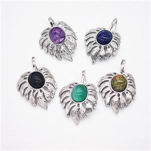 Alloy Leaf Pendant Pave Gemstone Antique Silver Mixed, approx 20-30mm