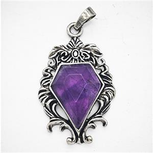 Retro Gothic Magic Energy Amulet Charms Alloy Pendant Pave Purple Amethyst Antique Silver, approx 25-36mm