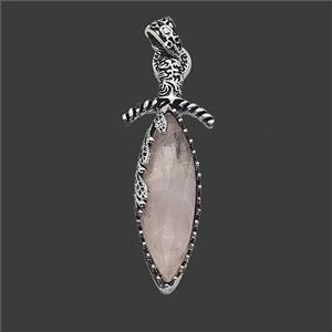 Alloy Sword Pendant Pave Rose Quartz Antique Silver, approx 20-60mm