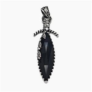 Alloy Sword Pendant Pave Black Obsidian Antique Silver, approx 20-60mm