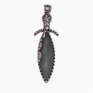 Alloy Sword Pendant Pave Green Aventurine Antique Silver, approx 20-60mm