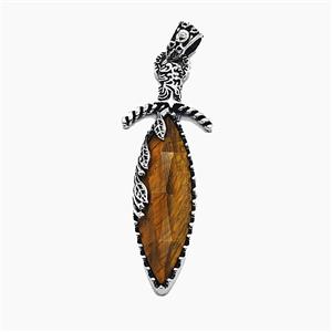 Alloy Sword Pendant Pave Tiger Eye Antique Silver, approx 20-60mm