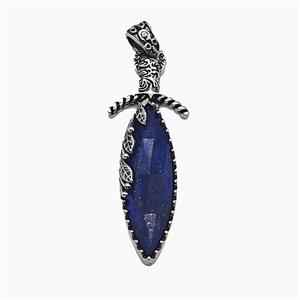 Alloy Sword Pendant Pave Lapis Lazuli Antique Silver, approx 20-60mm