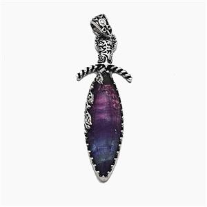 Alloy Sword Pendant Pave Fluorite Antique Silver, approx 20-60mm