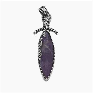 Alloy Sword Pendant Pave Amehtyst Antique Silver, approx 20-60mm