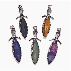 Alloy Sword Pendant Pave Gemstone Antique Silver Mixed, approx 20-60mm