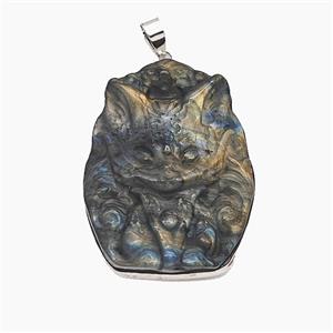 Natural Labradorite Fox Pendant Carved, approx 30-38mm