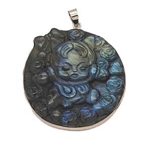 Natural Labradorite Skullpanda Pendant Carved, approx 40mm