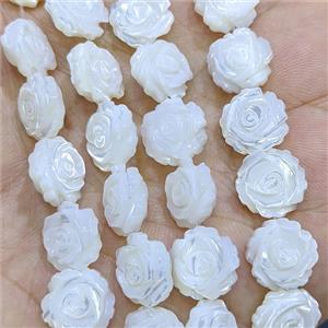 White MOP Shell Flower Beads, approx 8mm