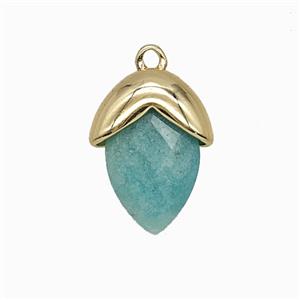 Green Amazonite Oval Pendant Copper Gold Plated, approx 12-17mm