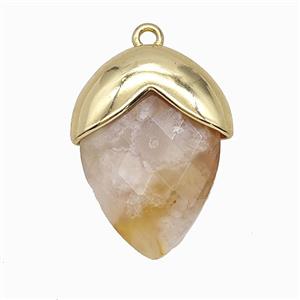 Sakura Agate Oval Pendant Copper Gold Plated, approx 18-24mm
